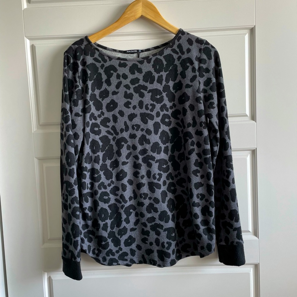 Pink Clover Black and Grey Leopard Printed Top